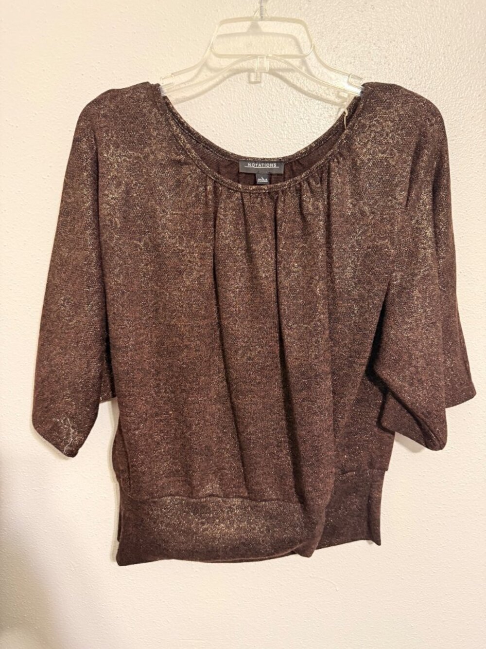 Notations Top Metallic Gold Shimmer Brown Kimono Sleeve Womans L